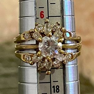 14K Diamond Engagement Ring and Wedding Band Set (Cubic Zirconia)